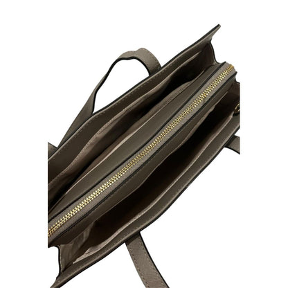 Shoulder Clutch Handbag by Twinset for women in polyurethane gray & gold features a sculptural silhouette with a secure zipper, ample built-in-compartments, and versatile shoulder-strap & adjustable-strap for a sculptural finish.