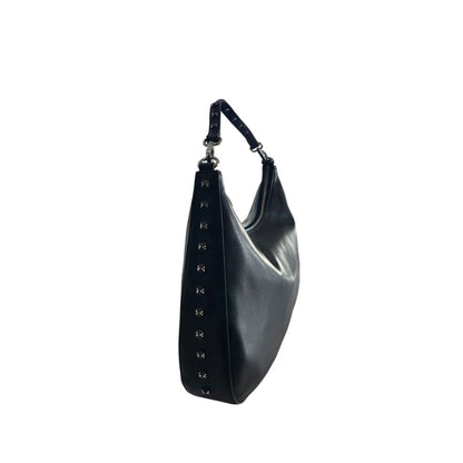 Shoulder Clutch Handbag by Twinset for women in polyurethane black & silver features a sculptural silhouette with a secure zipper, organized built-in-compartments, and versatile shoulder-strap for a sculptural finish.