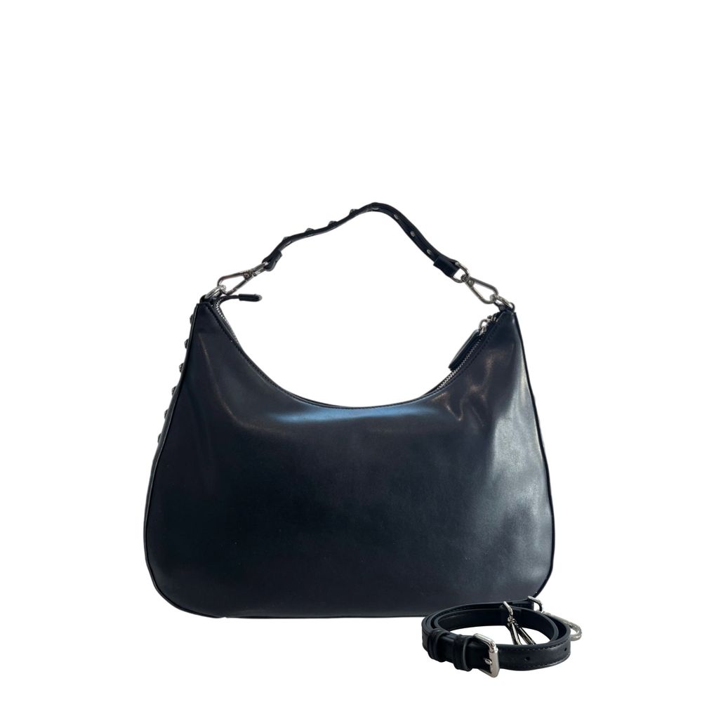 Shoulder Clutch Handbag by Twinset for women in polyurethane black & silver features a statuesque silhouette, showcasing a secure zipper and organized built-in-compartments with versatile shoulder-strap for statuesque evening wear.