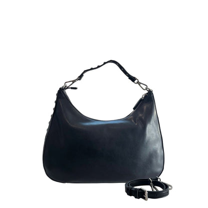 Shoulder Clutch Handbag by Twinset for women in polyurethane black & silver features a statuesque silhouette, showcasing a secure zipper and organized built-in-compartments with versatile shoulder-strap for statuesque evening wear.
