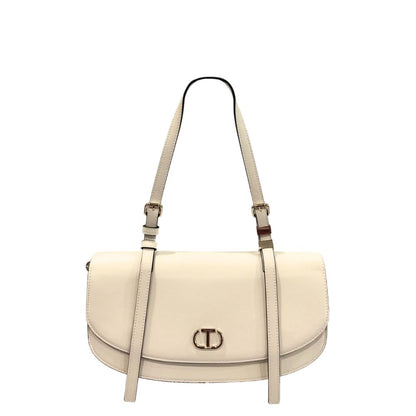 Shoulder Flap Clutch Handbag by Twinset for women in polyurethane gold & white features a sculptural silhouette with a secure flap, magnetic & button, organized built-in-compartments, and versatile shoulder-strap for a sculptural finish.