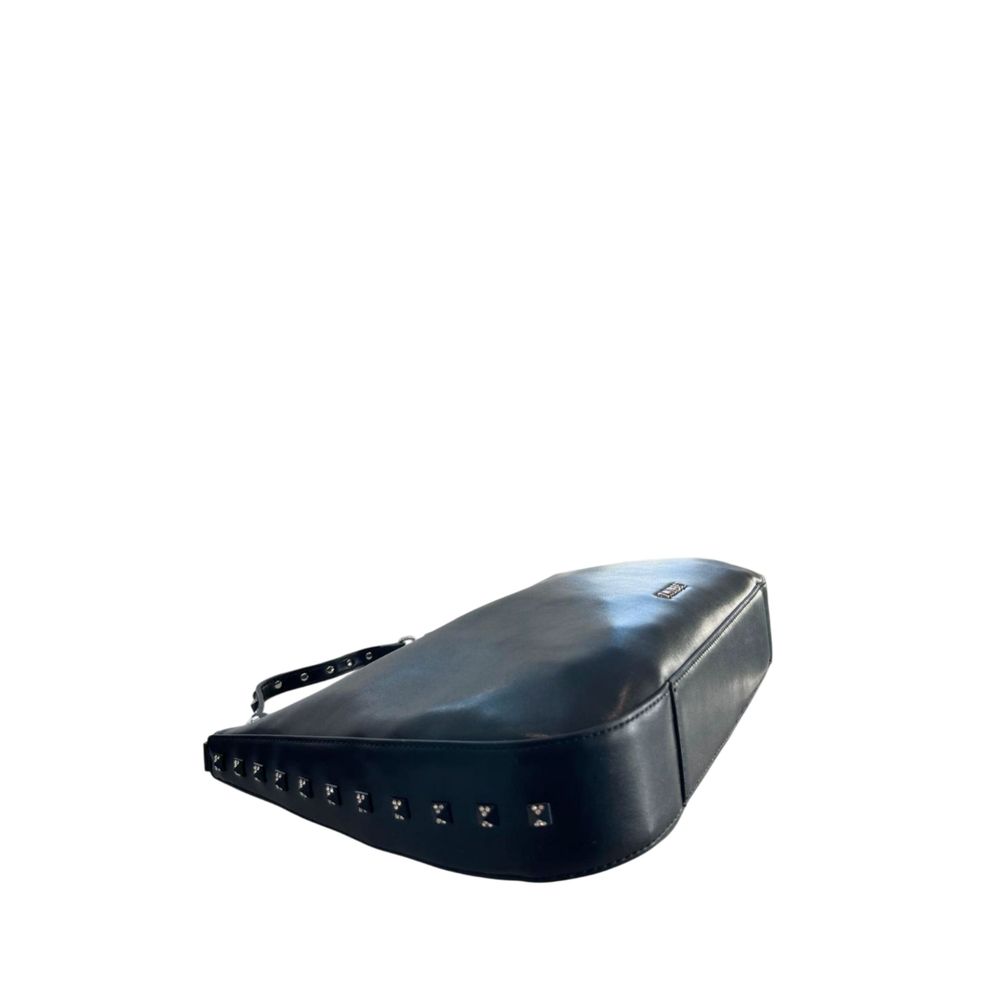 Shoulder Clutch Handbag by Twinset for women in polyurethane black & silver showcases a sculptural silhouette, featuring a secure zipper, ample built-in-compartments, and versatile shoulder-strap for a sculptural finish.