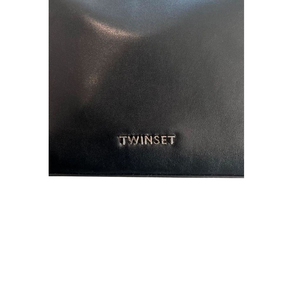 Shoulder Clutch Handbag by Twinset for women in polyurethane black & silver showcases a sculptural silhouette, featuring a secure zipper, ample built-in-compartments, and versatile shoulder-strap for a sculptural aesthetic.