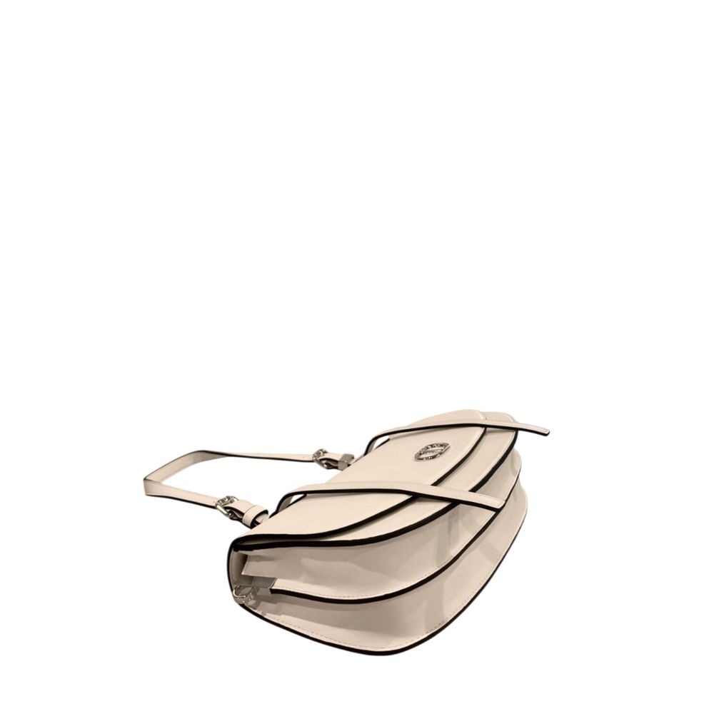 Shoulder Flap Clutch Handbag by Twinset for women in polyurethane gold & white features an sculptural silhouette, showcasing a secure flap, magnetic & button and sculptural built-in-compartments with versatile shoulder-strap for a sophisticated look.
