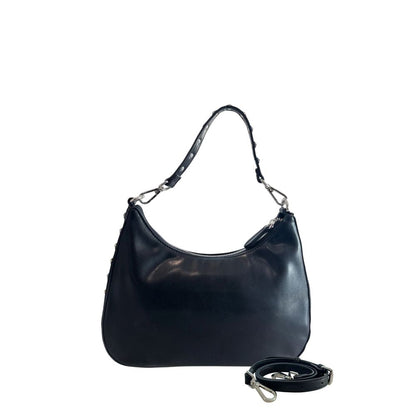 Shoulder Clutch Handbag by Twinset for women in polyester & polyurethane black & silver showcases a sculptural silhouette, featuring a secure zipper, ample built-in-compartments, and versatile shoulder-strap for a sculptural aesthetic.