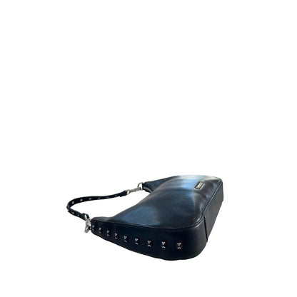 Shoulder Clutch Handbag by Twinset for women in polyester & polyurethane black & silver features a sculptural silhouette with a secure zipper, organized built-in-compartments, and versatile shoulder-strap for a sculptural finish.