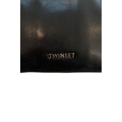 Shoulder Clutch Handbag by Twinset for women in polyester & polyurethane black & silver showcases a sculptural silhouette, featuring a secure zipper, ample built-in-compartments, and versatile shoulder-strap for a sculptural finish.