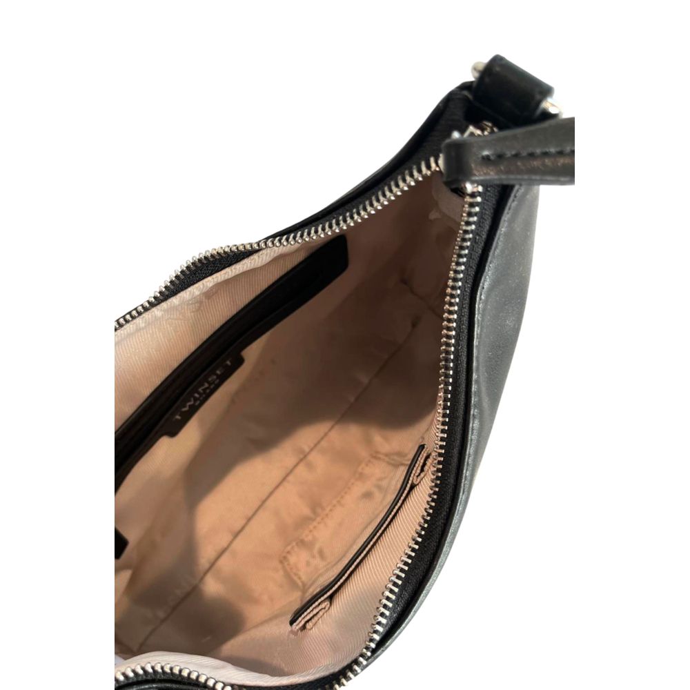 Shoulder Clutch Handbag by Twinset for women in polyester & polyurethane black & silver features a architectural silhouette, showcasing a secure zipper, ample built-in-compartments, and versatile shoulder-strap for a architectural finish.