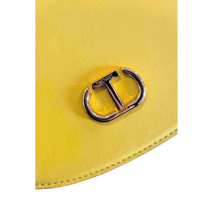 Crossbody Flap Handbag by Twinset for women in polyethylene bicolour & gold features a versatile chic silhouette, meticulously detailed with a secure flap, magnetic & button, ample built-in-compartments, and versatile crossbody-strap, shoulder-strap & adjustable-strap.