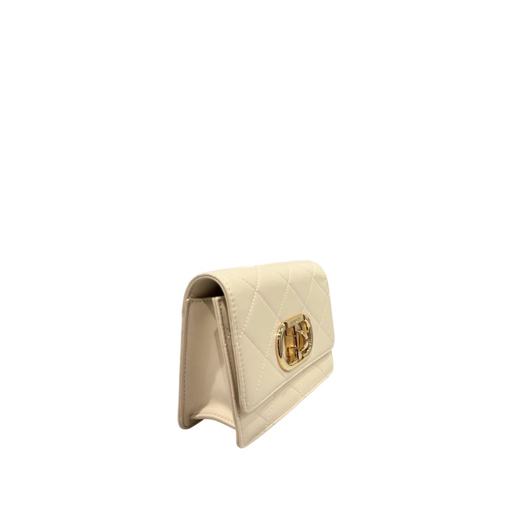 Mini 2-in-1 Shoulder & Crossbody Handbag by Twinset for women in polyurethane beige & gold features a transformative elegance silhouette, showcasing a secure turn-lock, organized , and versatile crossbody-strap & shoulder-strap for a transformative elegance look.