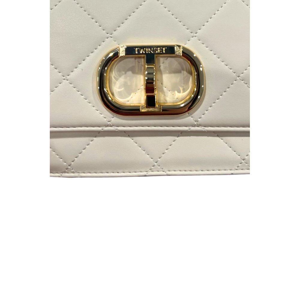 Mini 2-in-1 Shoulder & Crossbody Handbag by Twinset for women in polyurethane beige & gold features an multi-faceted design with a secure turn-lock, ample , and versatile crossbody-strap & shoulder-strap for a multi-faceted finish.