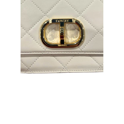 Mini 2-in-1 Shoulder & Crossbody Handbag by Twinset for women in polyurethane beige & gold features an multi-faceted design with a secure turn-lock, ample , and versatile crossbody-strap & shoulder-strap for a multi-faceted finish.