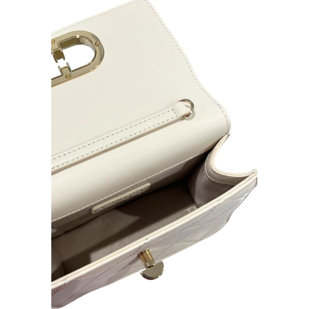 Mini 2-in-1 Shoulder & Crossbody Handbag by Twinset for women in polyurethane beige & gold features an versatile silhouette, showcasing a secure turn-lock and versatile with versatile crossbody-strap & shoulder-strap for a versatile finish.