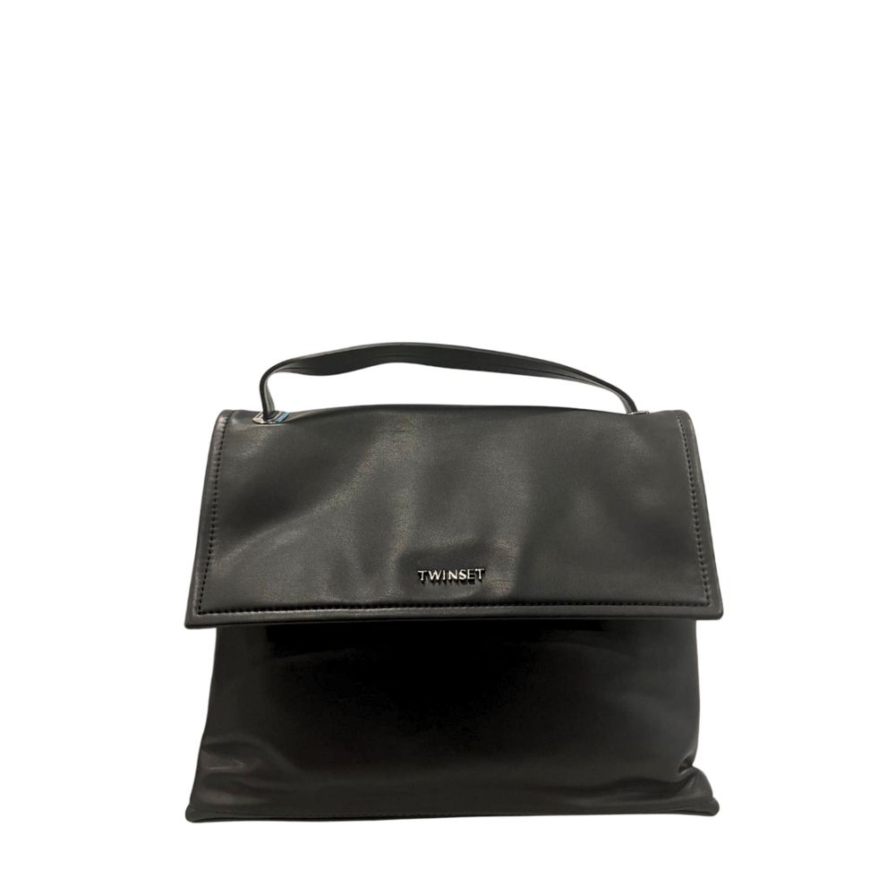 Shoulder Flap Bag by Twinset for women in polyurethane black, silver & white features a stately silhouette, showcasing a secure flap, magnetic & button, ample built-in-compartments, and stately shoulder-strap & adjustable-strap for a stately finish.