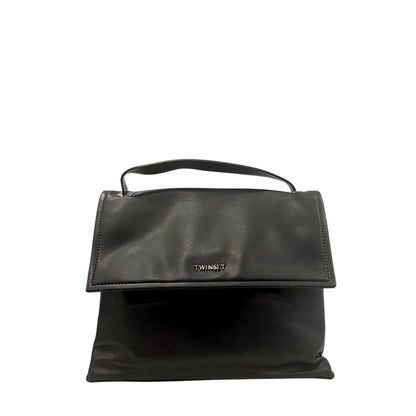 Shoulder Flap Bag by Twinset for women in polyurethane black, silver & white features a stately silhouette, showcasing a secure flap, magnetic & button, ample built-in-compartments, and stately shoulder-strap & adjustable-strap for a stately finish.