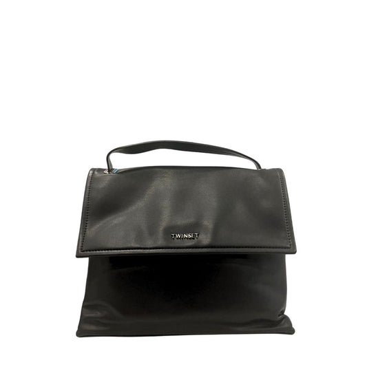 Shoulder Flap Bag by Twinset for women in polyurethane black, silver & white features a stately silhouette, showcasing a secure flap, magnetic & button, ample built-in-compartments, and stately shoulder-strap & adjustable-strap for a stately finish.