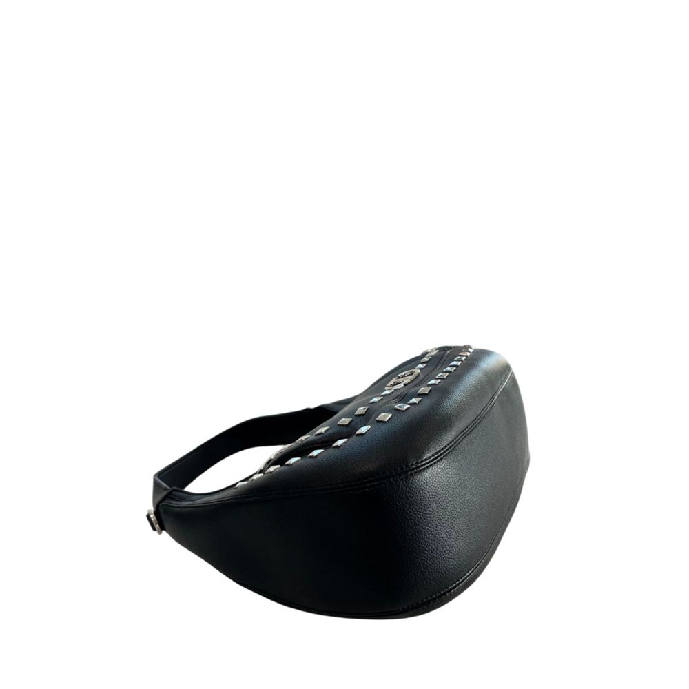 Shoulder Clutch Handbag by Twinset for women in polyurethane black & silver features a sculptural silhouette with a secure zipper, ample built-in-compartments, and versatile shoulder-strap for a sculptural finish.