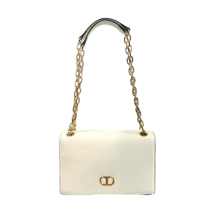 Crossbody Flap Handbag by Twinset for women in polyurethane gold, white & signature showcases a versatile sophistication silhouette, featuring a secure flap, magnetic & button, versatile sophistication , and versatile crossbody-strap for a versatile sophistication finish.