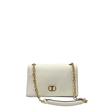 Crossbody Flap Handbag by Twinset for women in polyurethane gold, white & signature features an multi-faceted design with a secure flap, magnetic & button, ample , and versatile crossbody-strap for a multi-faceted finish.