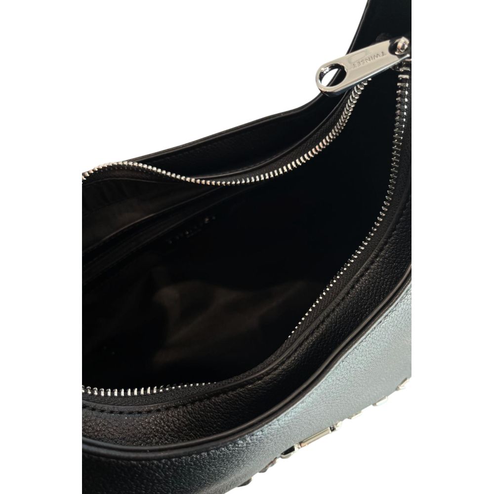Shoulder Clutch Handbag by Twinset for women in polyurethane black & silver showcases a sculptural silhouette, featuring a secure zipper, ample built-in-compartments, and versatile shoulder-strap for a sculptural finish.