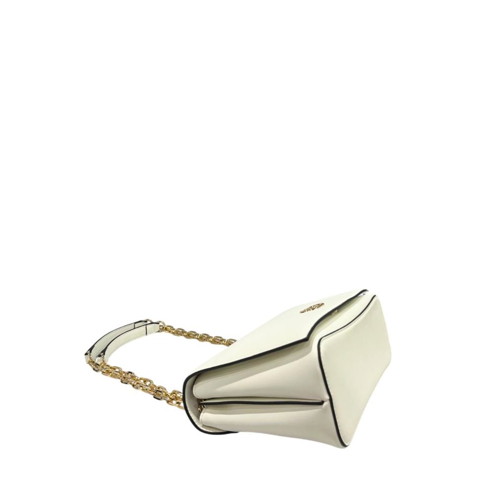 Crossbody Flap Handbag by Twinset for women in polyurethane gold, white & signature features a transformative elegance silhouette, showcasing a secure flap, magnetic & button, organized , and versatile crossbody-strap for a transformative elegance look.