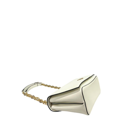 Crossbody Flap Handbag by Twinset for women in polyurethane gold, white & signature features a transformative elegance silhouette, showcasing a secure flap, magnetic & button, organized , and versatile crossbody-strap for a transformative elegance look.