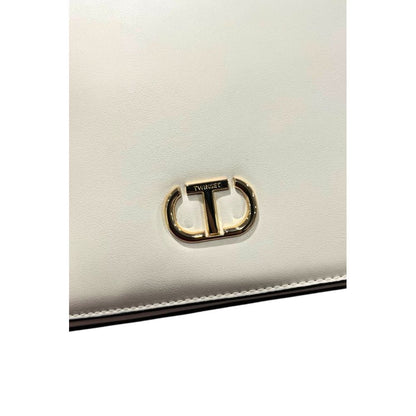 Crossbody Flap Handbag by Twinset for women in polyurethane gold, white & signature features a versatile chic silhouette, meticulously detailed with a secure flap, magnetic & button, ample , and versatile crossbody-strap.
