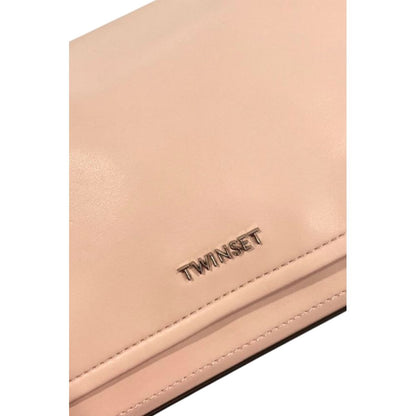 Mini 2-in-1 Shoulder & Crossbody Flap Clutch Handbag by Twinset for women in polyurethane gold, multicolor, pink & white features an sculptural silhouette, showcasing a secure flap, magnetic & button and sculptural with versatile crossbody-strap & shoulder-strap for a sophisticated look.
