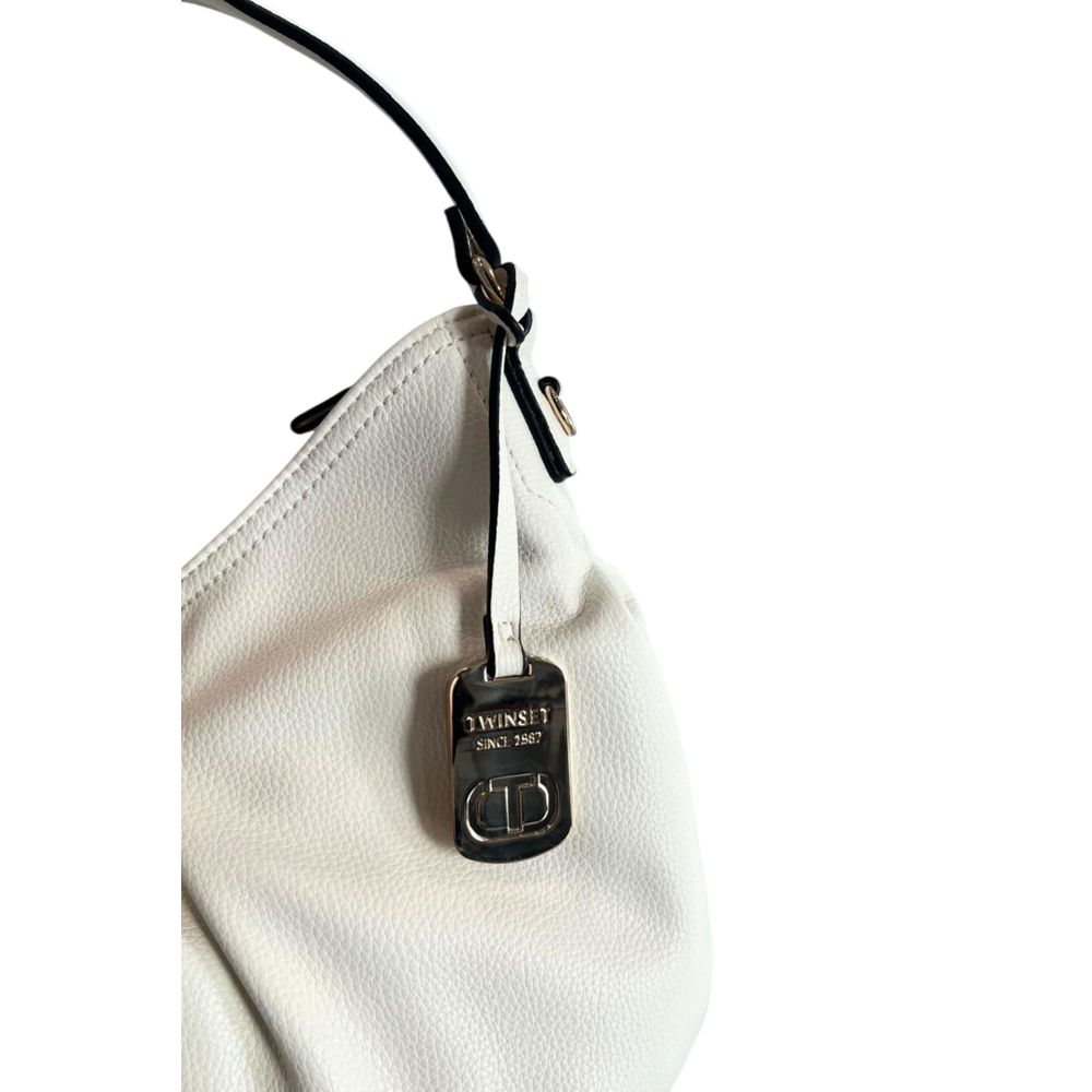 Shoulder Flap Clutch Handbag by Twinset for women in polyurethane pink, silver & white features a sculptural silhouette with a secure flap, magnetic & button, organized , and versatile shoulder-strap & adjustable-strap for a sculptural finish.