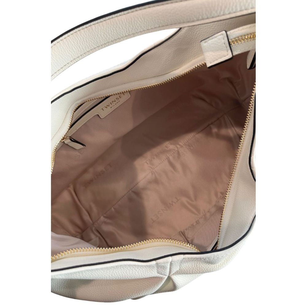 Shoulder Flap Clutch Handbag by Twinset for women in polyurethane pink, silver & white features an sculptural silhouette, showcasing a secure flap, magnetic & button and sculptural with versatile shoulder-strap & adjustable-strap for a sophisticated look.