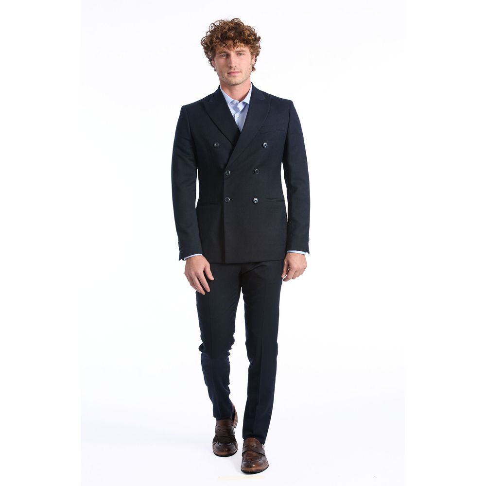 This Pant Suit by Baldinini Trend for men in wool blue presents a discerning silhouette, featuring a sophisticated double-breasted neckline and a discerning straight & slim for a refined and polished look.