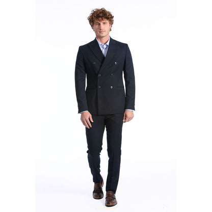 This Pant Suit by Baldinini Trend for men in wool blue presents a discerning silhouette, featuring a sophisticated double-breasted neckline and a discerning straight & slim for a refined and polished look.
