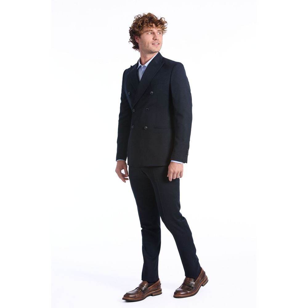 Pant Suit by Baldinini Trend for men in wool blue presents a sublime silhouette, showcasing a sophisticated double-breasted neckline and a sublime straight & slim that exemplifies modern elegance.