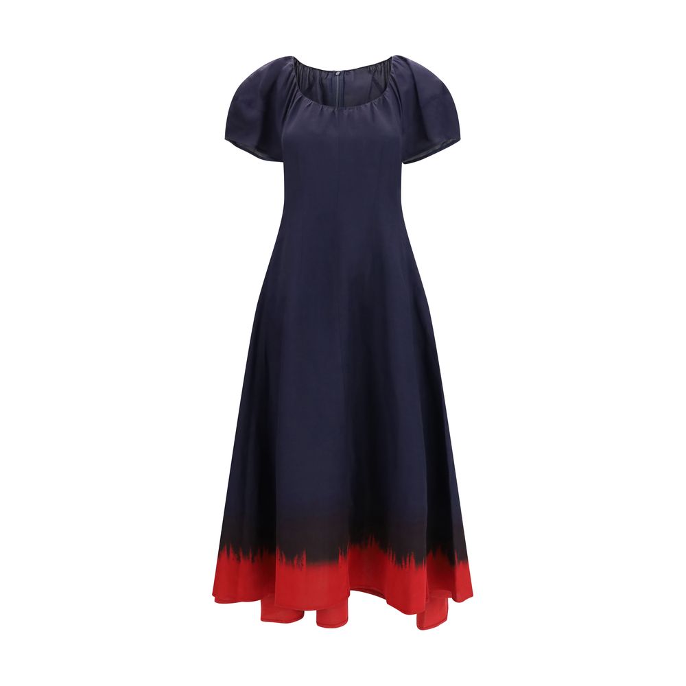 Dress by Tory Burch for women in linen & viscose blue features an magnificent silhouette, artfully detailed with a magnificent round neckline and short-sleeve that flows into an magnificent midi.