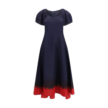 Dress by Tory Burch for women in linen & viscose blue features an magnificent silhouette, artfully detailed with a magnificent round neckline and short-sleeve that flows into an magnificent midi.
