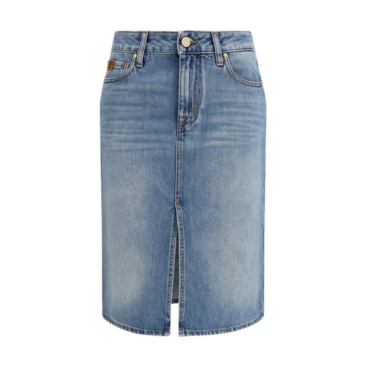 Skirt by Jacob Cohen for women in denim cotton blue showcases a sultry silhouette, elegantly defined by its midi and the sophisticated sultry design of the Women's Denim Cotton Midi Skirt.