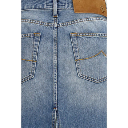 Skirt by Jacob Cohen for women in denim cotton blue features a contoured silhouette from the Women's Denim Cotton Midi Skirt collection, characterized by its contoured midi for a contoured finish.