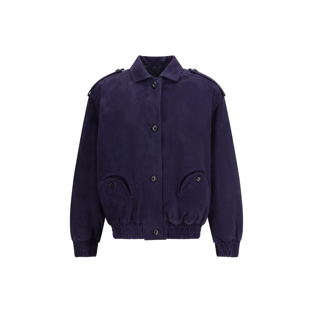 Blazé Milano Charlie Women's Padded Suede Leather Bomber Jacket - Black Blue