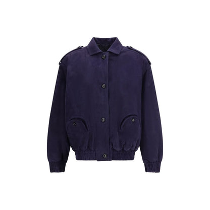 Blazé Milano Charlie Women's Padded Suede Leather Bomber Jacket - Black Blue
