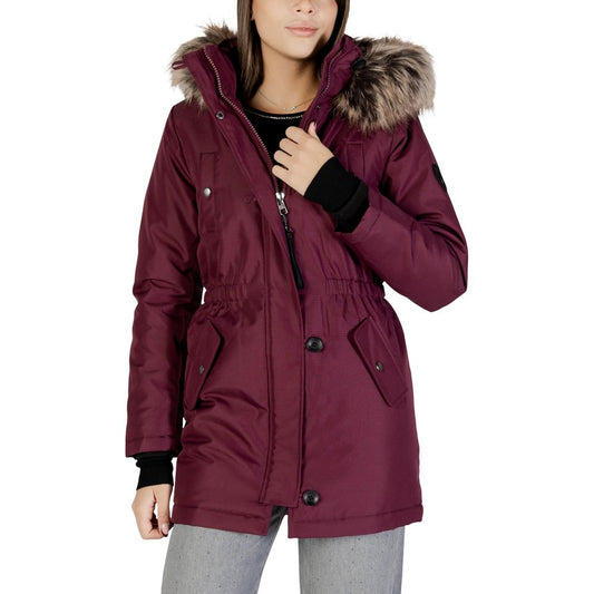 Hooded Parka by Only for women in polyester fur bordeaux, presenting a cosy silhouette with distinctive pockets & hooded and a refined hooded neckline.