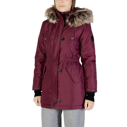 Hooded Parka by Only for women in polyester fur bordeaux presents a decadent silhouette, showcasing the decadent hooded neckline and functional pockets & hooded for a premium, weather-ready look.