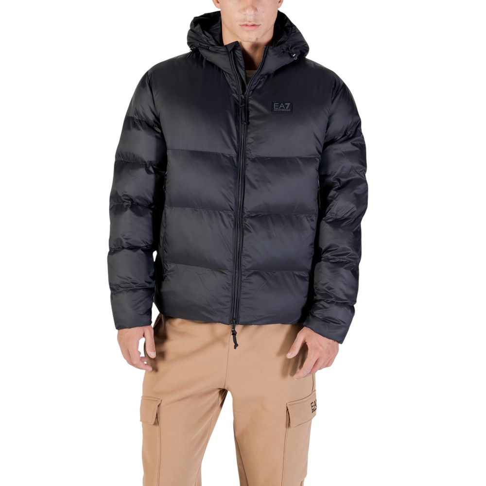 Hooded Bomber Jacket by EA7 Emporio Armani for men in polyamide black features an on trend silhouette, showcasing refined hooded & insulated and a sophisticated hooded neckline for a truly on trend finish.