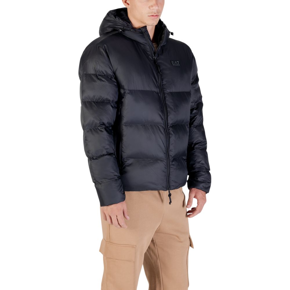 Hooded Bomber Jacket by EA7 Emporio Armani for men in polyamide black features a city-ready silhouette, detailed with hooded & insulated and a city-ready hooded neckline.