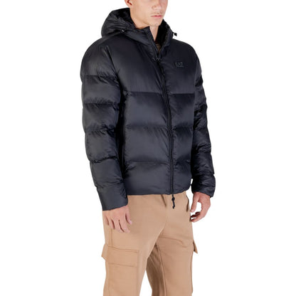 Hooded Bomber Jacket by EA7 Emporio Armani for men in polyamide black features a city-ready silhouette, detailed with hooded & insulated and a city-ready hooded neckline.