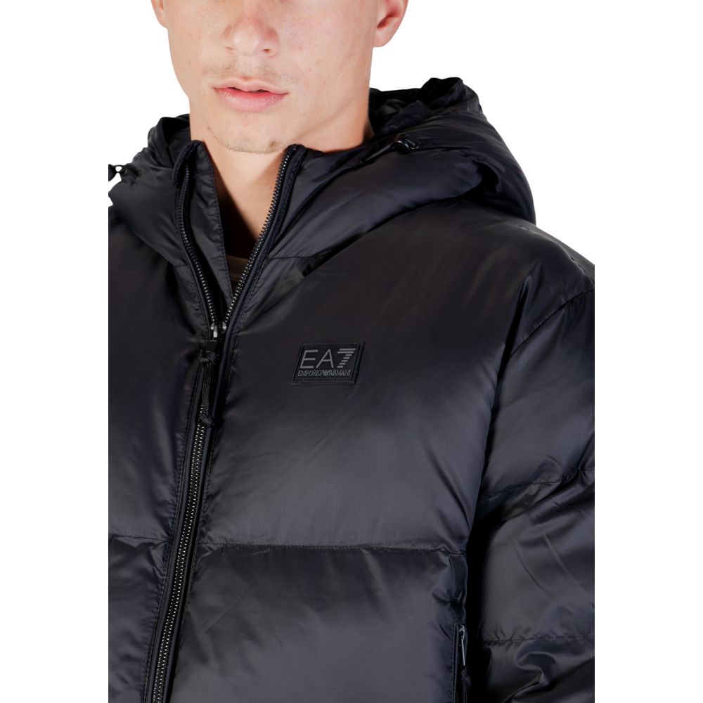 Hooded Bomber Jacket by EA7 Emporio Armani for men in polyamide black presents a effortlessly chic silhouette, showcasing a sophisticated and premium hooded & insulated for a truly effortlessly chic finish.