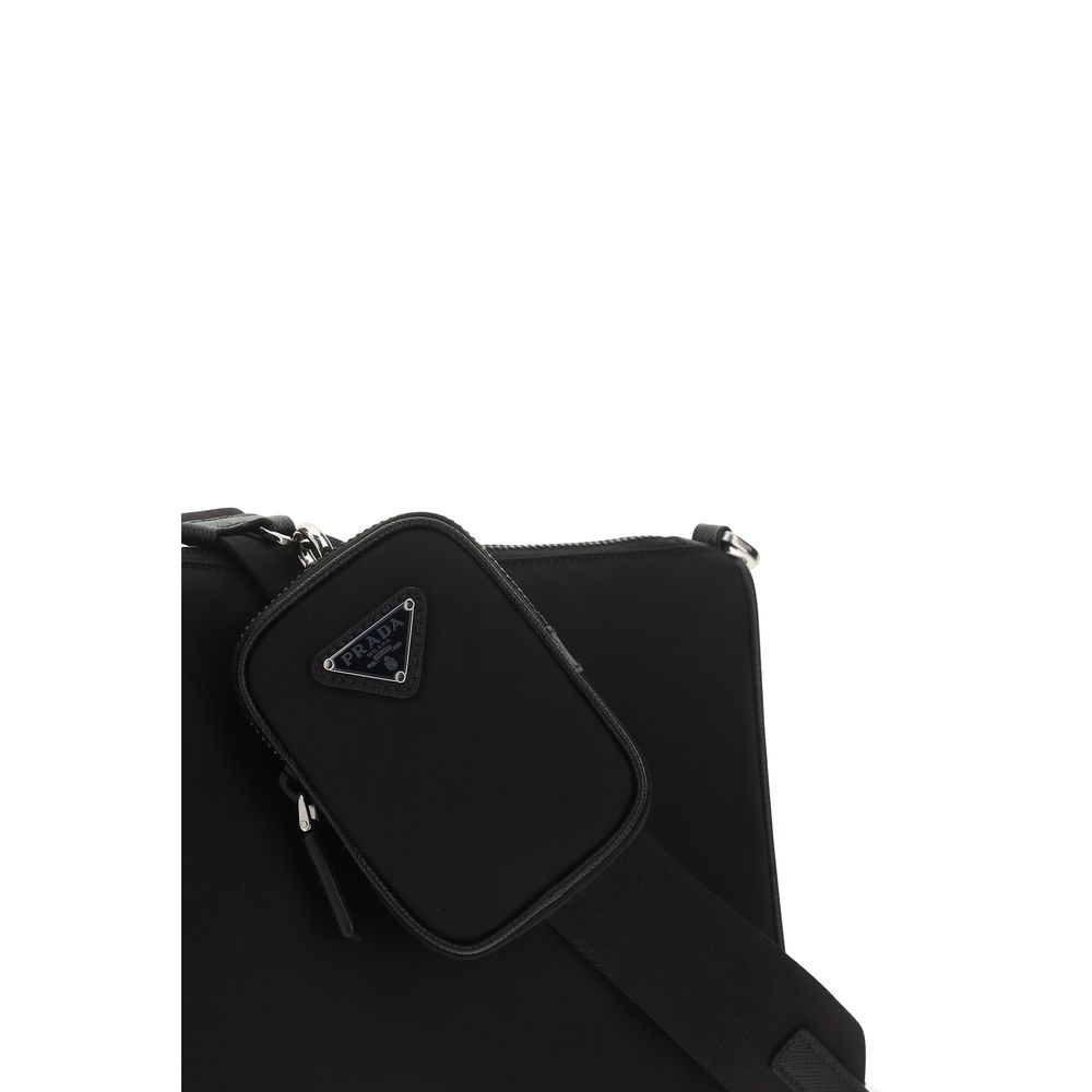 Shoulder Pouch Bag by Prada for men in bos taurus calf nubuck leather & nylon black & signature features a distinguished silhouette, showcasing a secure zipper and distinguished removable-pouch with versatile shoulder-strap & adjustable-strap for a distinguished finish.