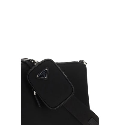 Shoulder Pouch Bag by Prada for men in bos taurus calf nubuck leather & nylon black & signature features a distinguished silhouette, showcasing a secure zipper and distinguished removable-pouch with versatile shoulder-strap & adjustable-strap for a distinguished finish.