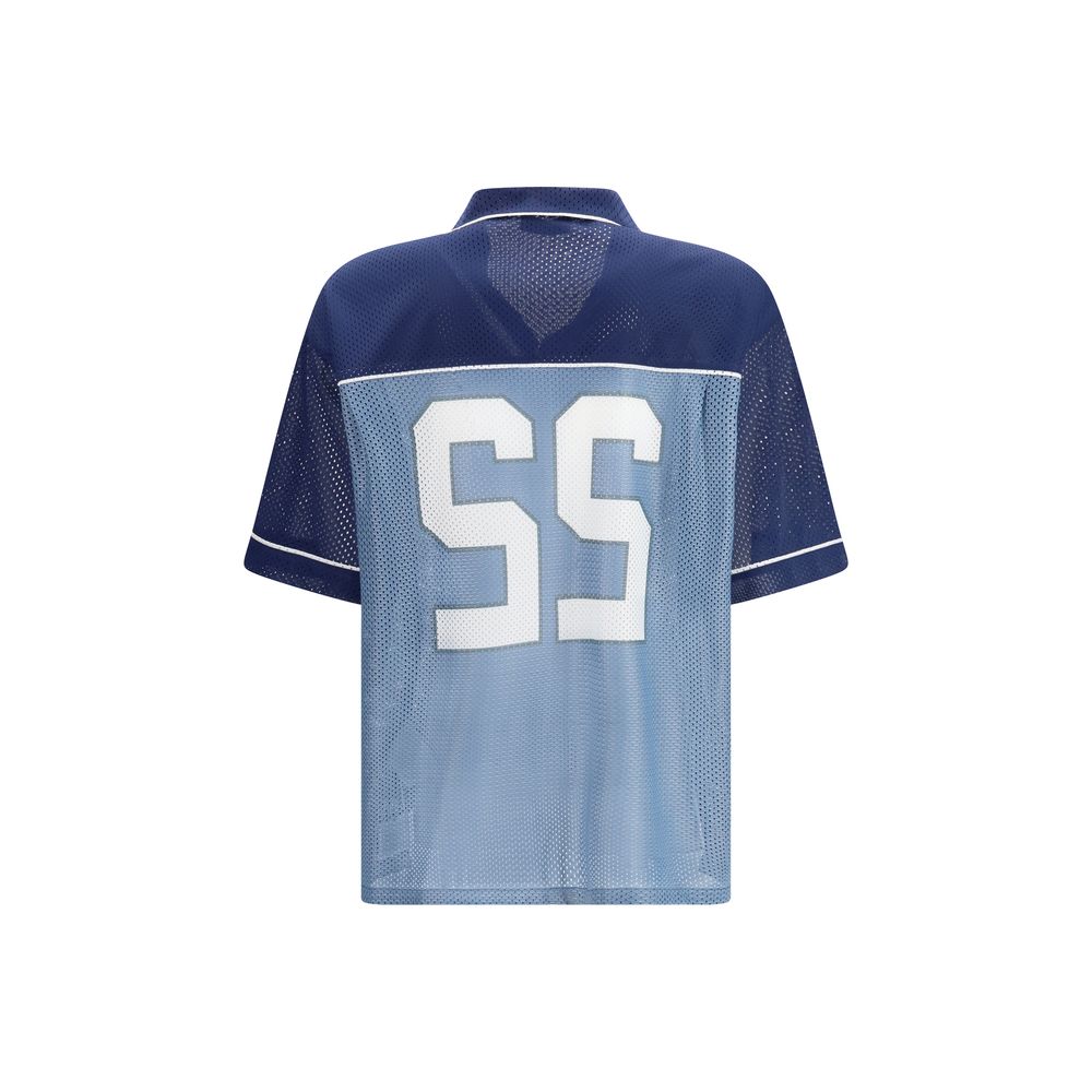Activewear T-Shirt by Moschino for men in polyester & mesh blue & print features a dynamic silhouette with and enhanced by functional mesh-panels.