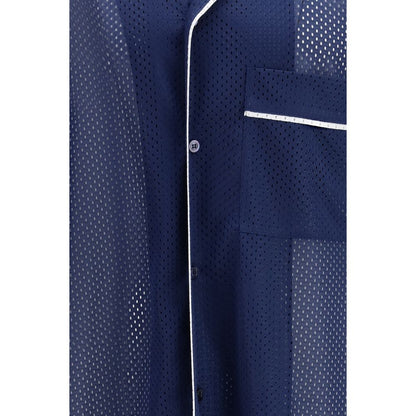 Activewear T-Shirt by Moschino for men in polyester & mesh blue & print features an contemporary design with mesh-panels, a length, and a contemporary .