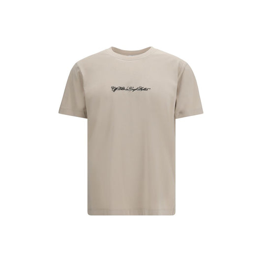 T-Shirt by Off-White for men in cotton beige, white & print showcases a chic silhouette, artfully detailed with a chic crew neckline and short-sleeve for a chic finish.